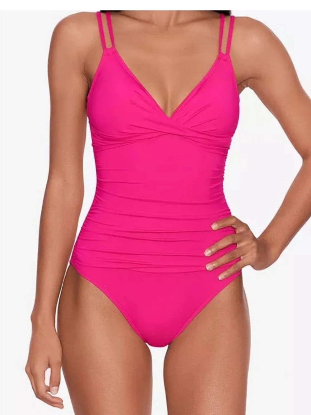 Bright Pink V-Neck One-Piece Swimsuit